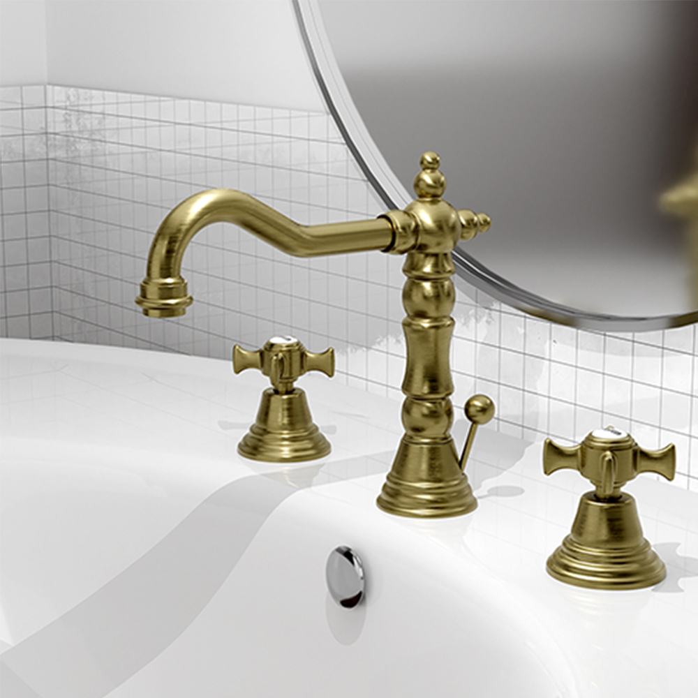 LAVABO CHAMBORD 3 TROUS BEC POTENCE VIEUX BRONZE MAT +VIDAGE