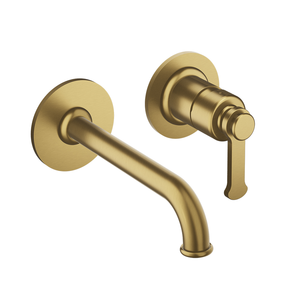 MITIGEUR LAVABO ENCASTRÉ AVEC ROSACES  BEC DE 225 MM OR BROSSE