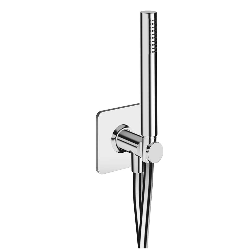 ENSEMBLE APPLIQUE PRISE D'EAU DOUCHETTE FLEXIBLE RONDE CHROME